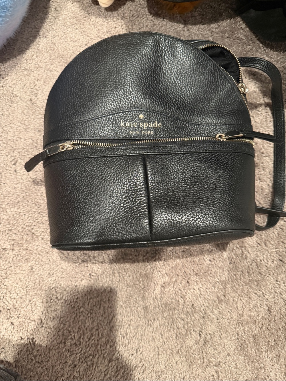 kate spade Black Pebbled Leather Mini Backpack with Gold Hardware